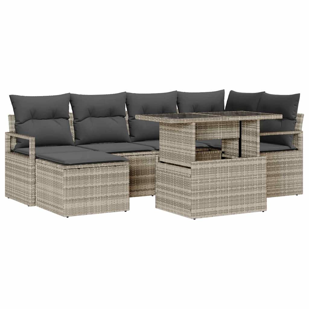 Garten-Sofa-Set mit Speicher 7 pcs Hellgrau Poly Rattan